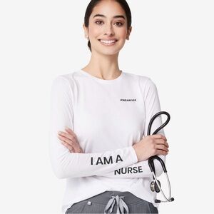 Figs White Long Sleeve Tee with Black Accents